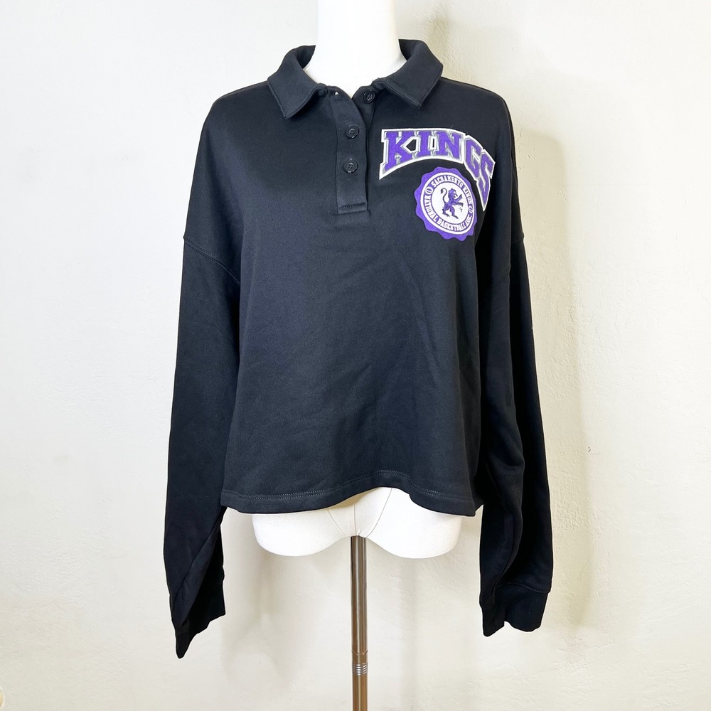 Sacramento Kings Pro Standard Cropped Polo Sweatshirt Women Size XL Black NEW